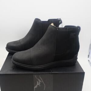 NEW SOREL Women's Size 9 Evie II Chelsea  Black Sea Salt  Ankle Boots Booties